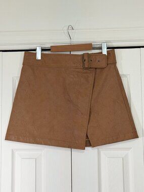 Free People Camel Faux Leather Wrap Skirt